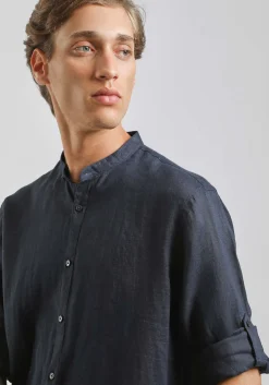 Camicia 100% lino con collo coreano