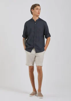 Camicia 100% lino con collo coreano
