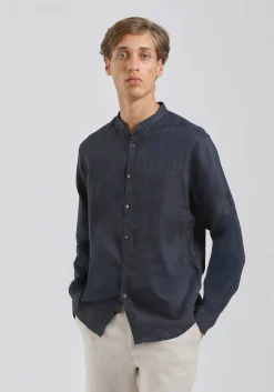 Camicia 100% lino con collo coreano