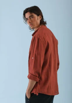 Camicia 100% lino con collo coreano