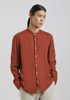 Camicia 100% lino con collo coreano