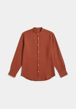 Camicia 100% lino con collo coreano