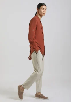 Camicia 100% lino con collo coreano