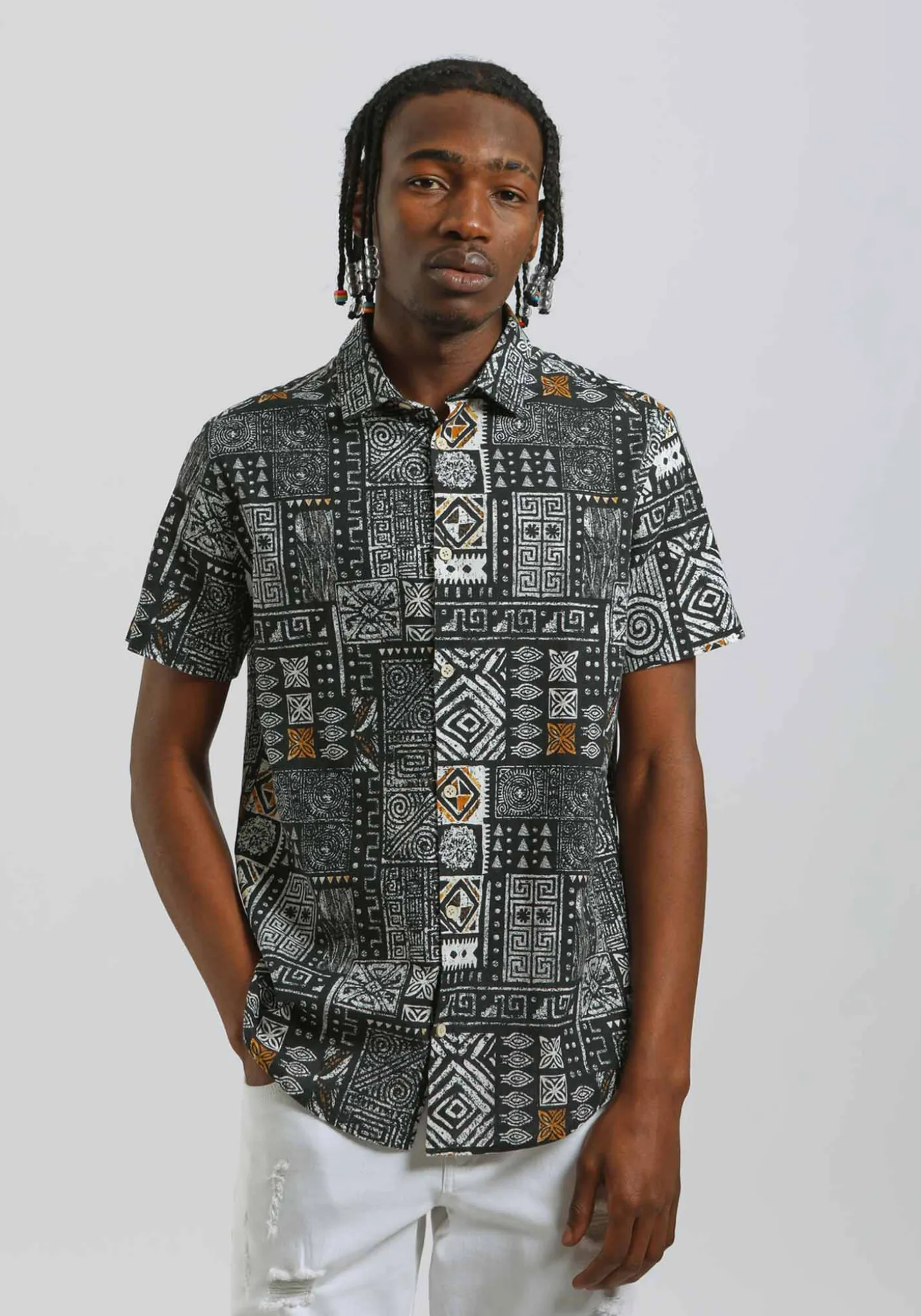 Camicia mezza manica 100% cotone con fantasia