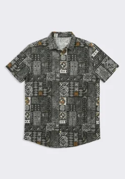 Camicia mezza manica 100% cotone con fantasia