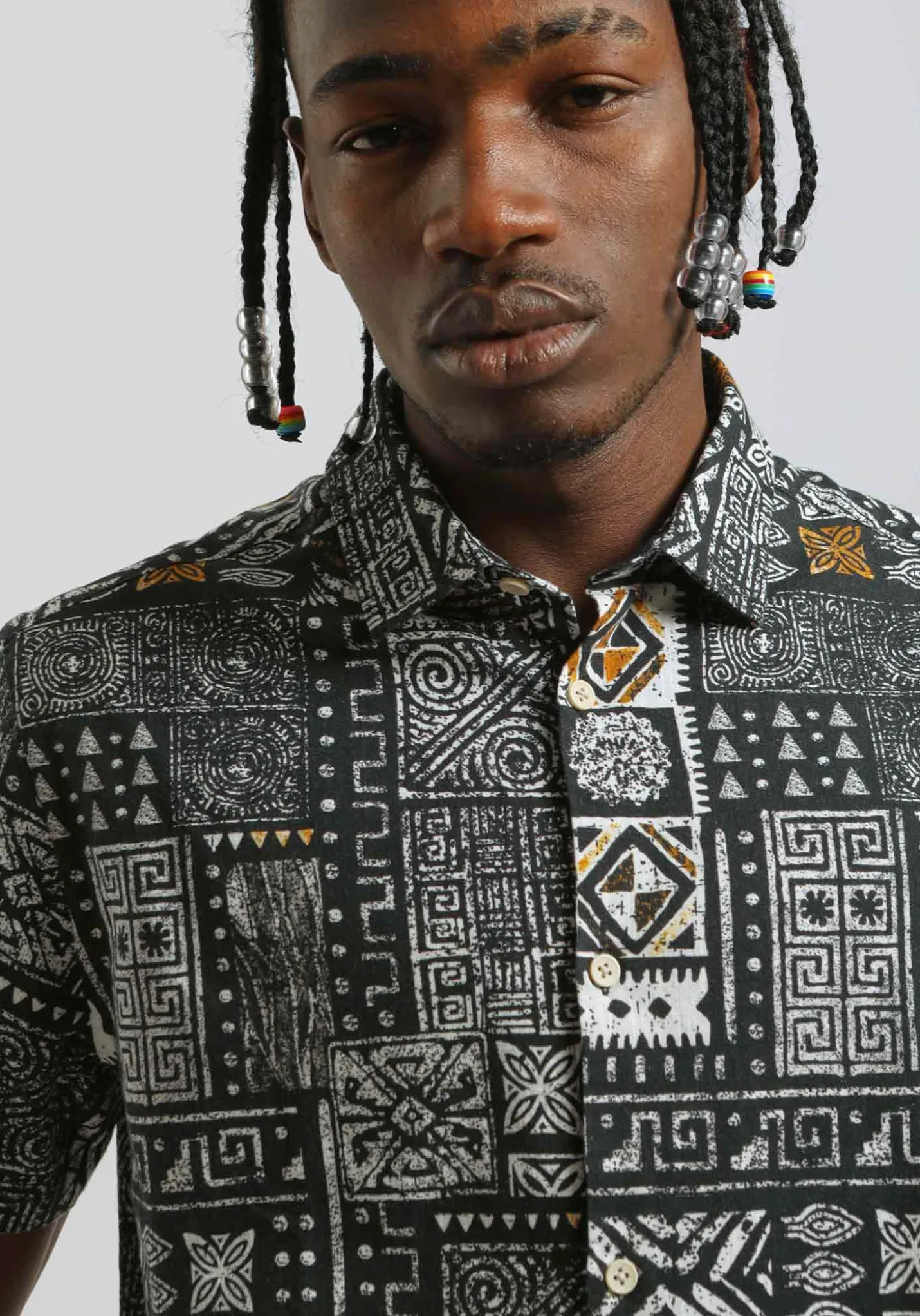 Camicia mezza manica 100% cotone con fantasia
