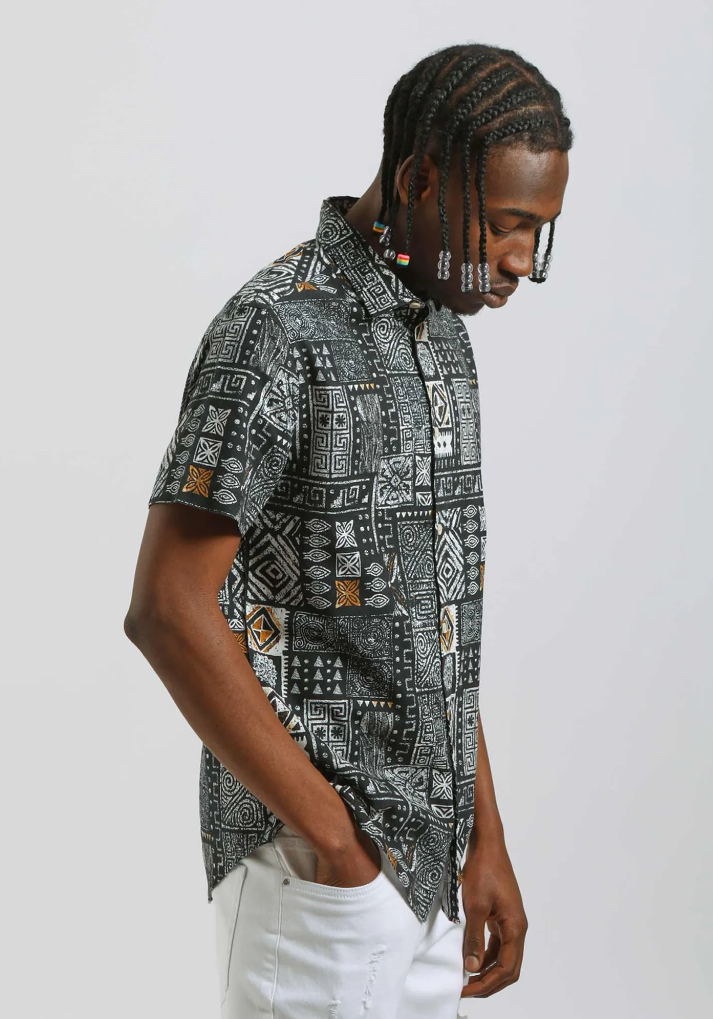 Camicia mezza manica 100% cotone con fantasia