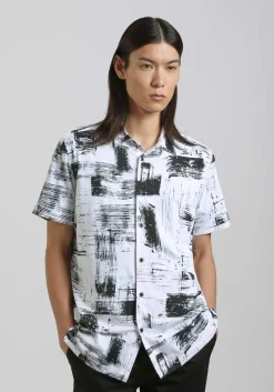 Camicia mezza manica in tessuto elastico con fantasia