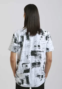 Camicia mezza manica in tessuto elastico con fantasia