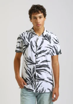 Camicia mezza manica in tessuto elastico con fantasia