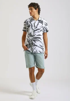 Camicia mezza manica in tessuto elastico con fantasia