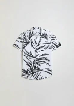 Camicia mezza manica in tessuto elastico con fantasia