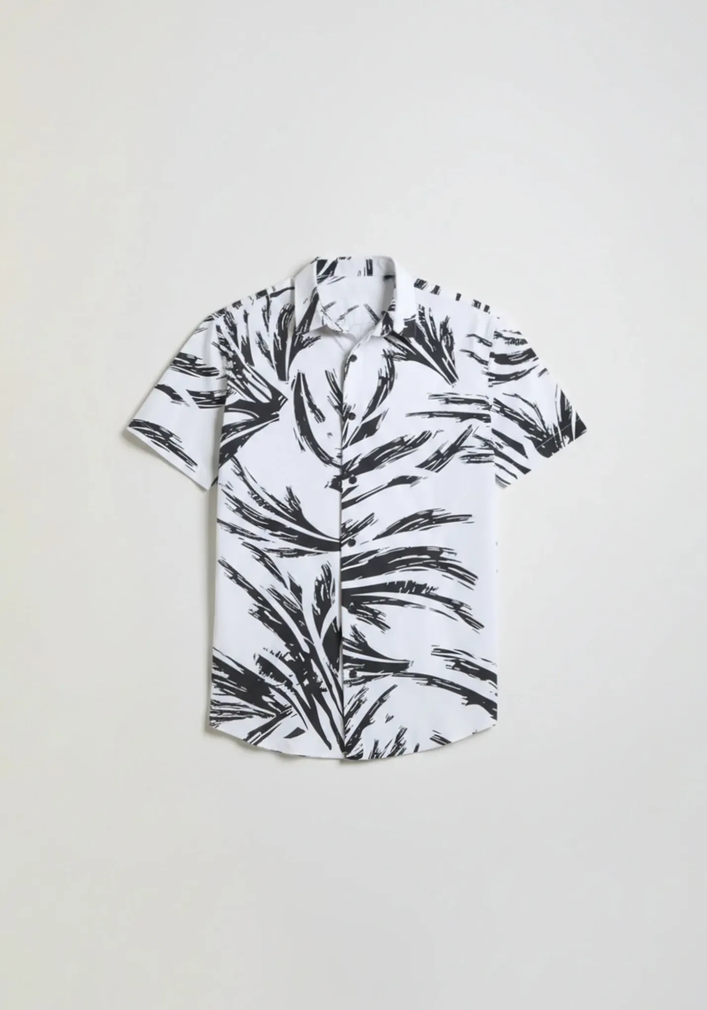 Camicia mezza manica in tessuto elastico con fantasia