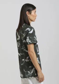 Camicia mezza manica in tessuto elastico con fantasia