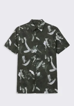 Camicia mezza manica in tessuto elastico con fantasia