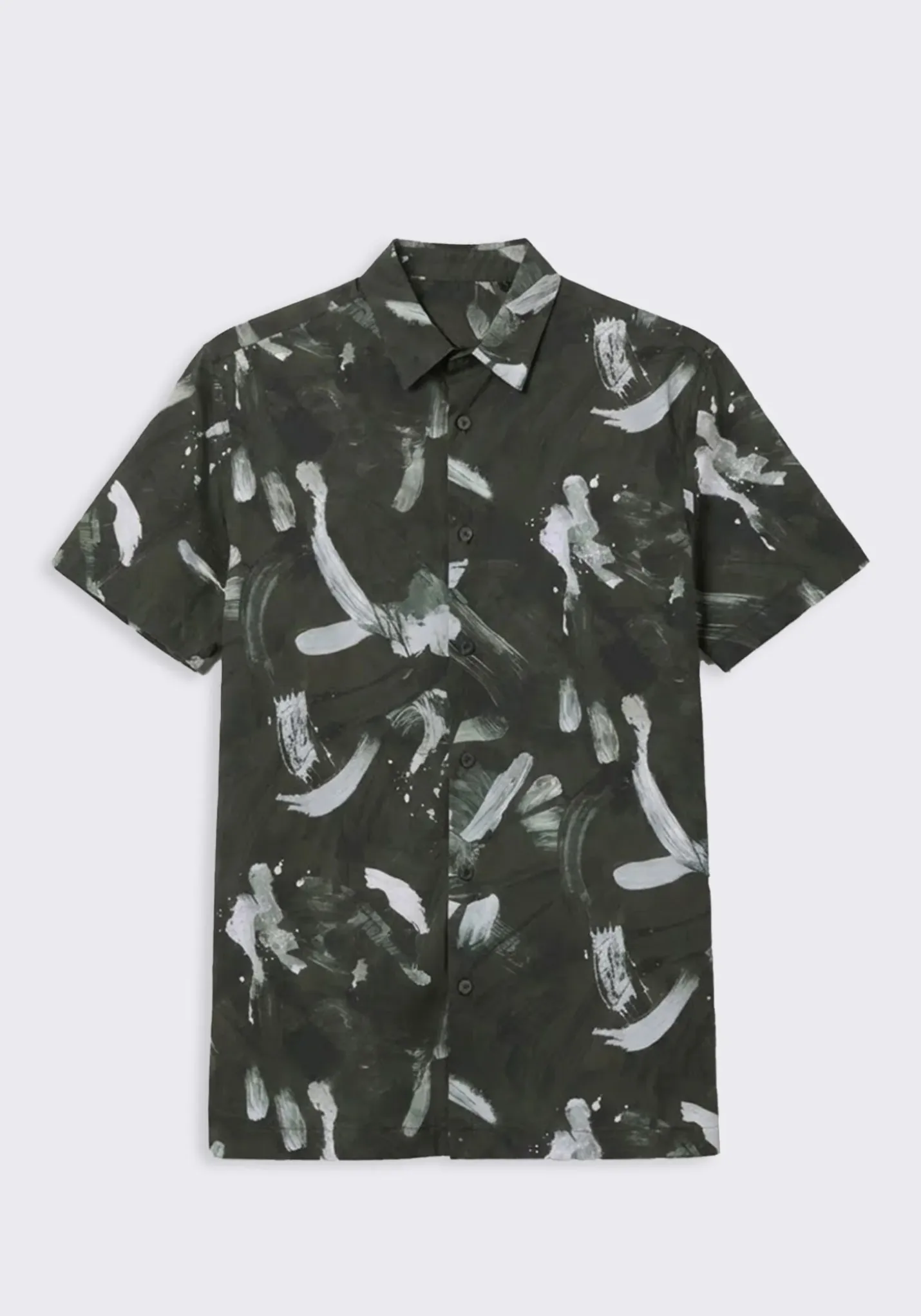 Camicia mezza manica in tessuto elastico con fantasia