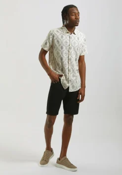 Camicia mezza manica misto lino cotone con fantasia
