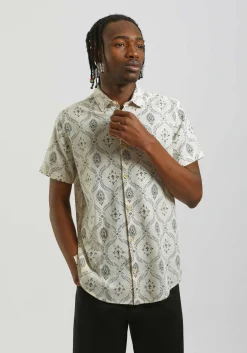 Camicia mezza manica misto lino cotone con fantasia