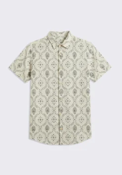 Camicia mezza manica misto lino cotone con fantasia