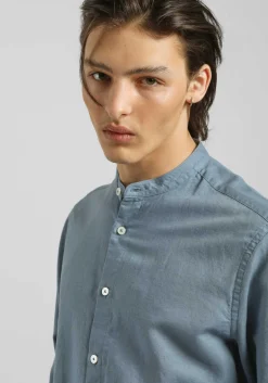 Camicia misto lino con collo coreano