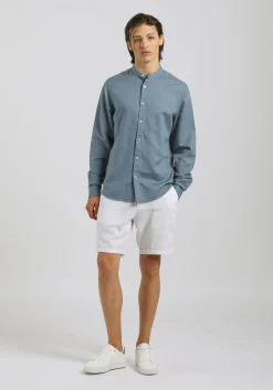 Camicia misto lino con collo coreano