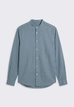 Camicia misto lino con collo coreano
