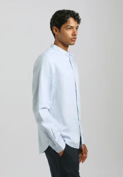 Camicia misto lino con collo coreano