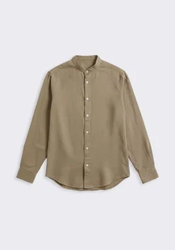 Camicia misto lino con collo coreano