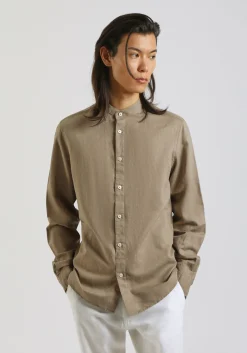 Camicia misto lino con collo coreano