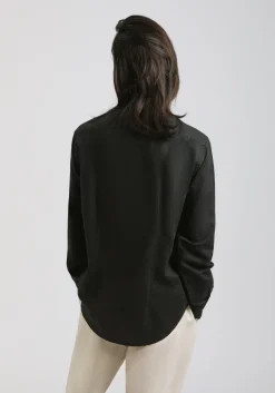 Camicia misto lino con collo coreano