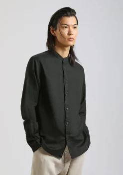 Camicia misto lino con collo coreano