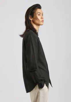 Camicia misto lino con collo coreano