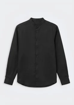 Camicia misto lino con collo coreano