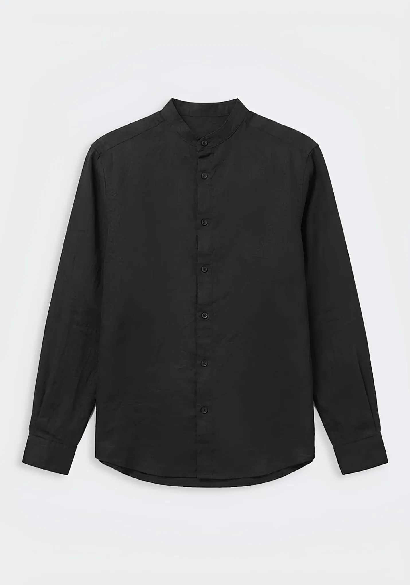 Camicia misto lino con collo coreano