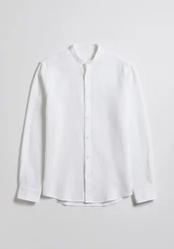 Camicia misto lino con collo coreano