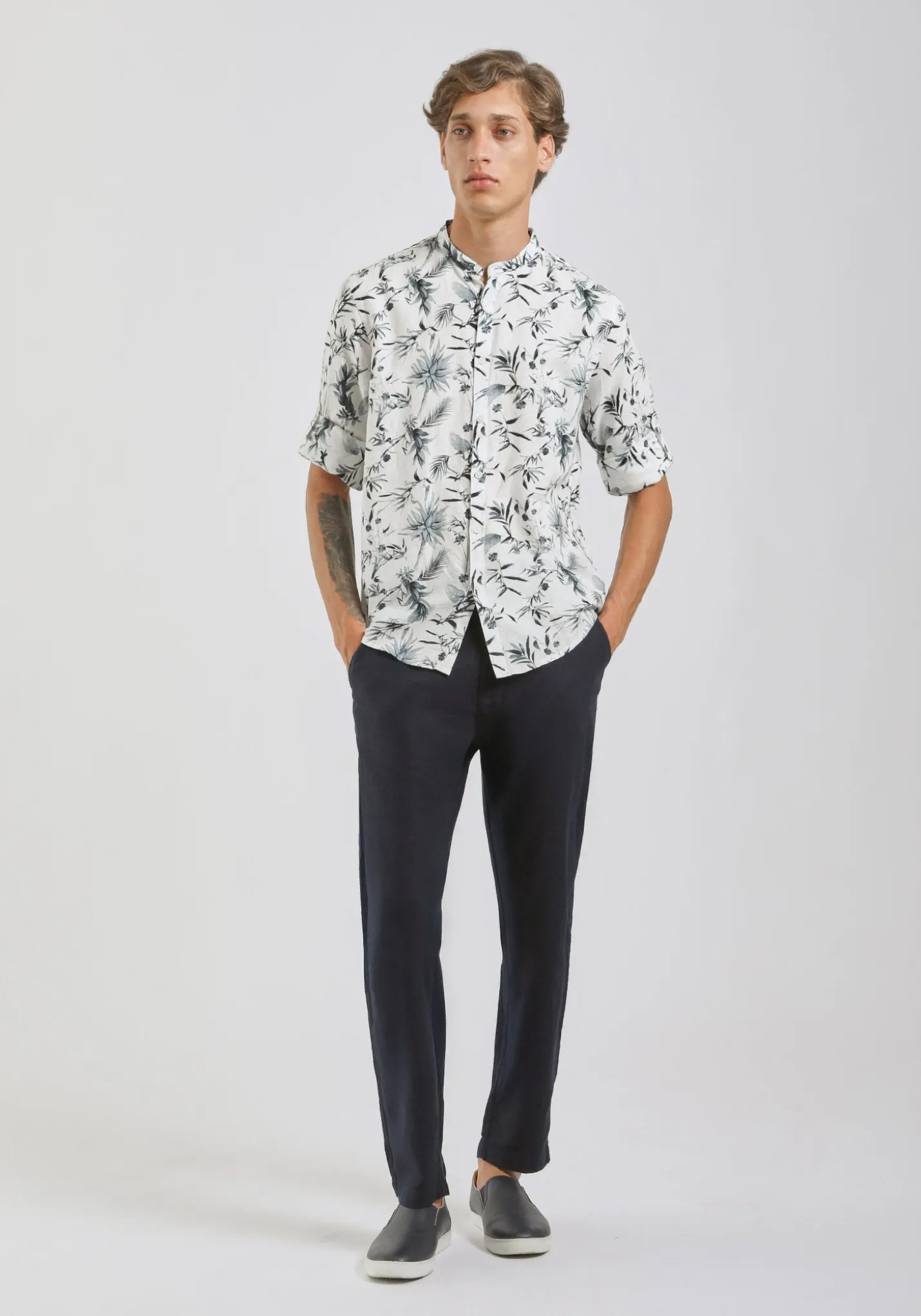 Camicia misto lino fantasia