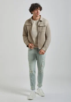 Giacca camicia effetto camoscio