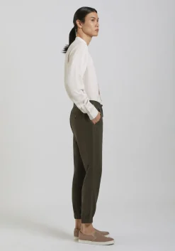 Pantaloni misto lino con elastici alle caviglie