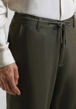 Pantaloni misto lino con elastici alle caviglie