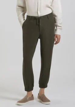 Pantaloni misto lino con elastici alle caviglie
