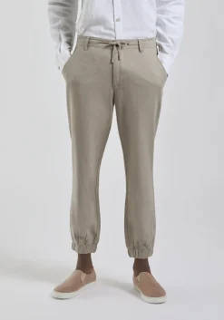 Pantaloni misto lino con elastici alle caviglie