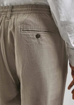 Pantaloni misto lino con elastici alle caviglie