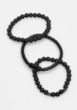 Set di bracciali in pietra e in pelle