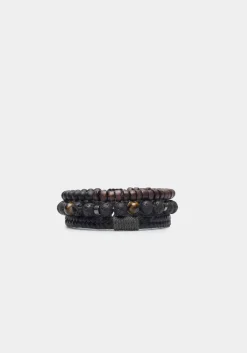 Set di bracciali in pietra e tessuto