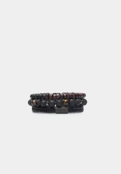 Set di bracciali in pietra e tessuto